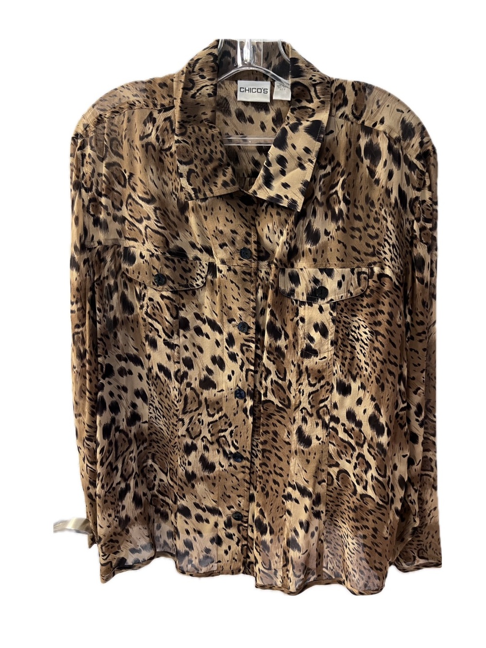 Chico's Brown and Black Leopard-Print Silk Blouse